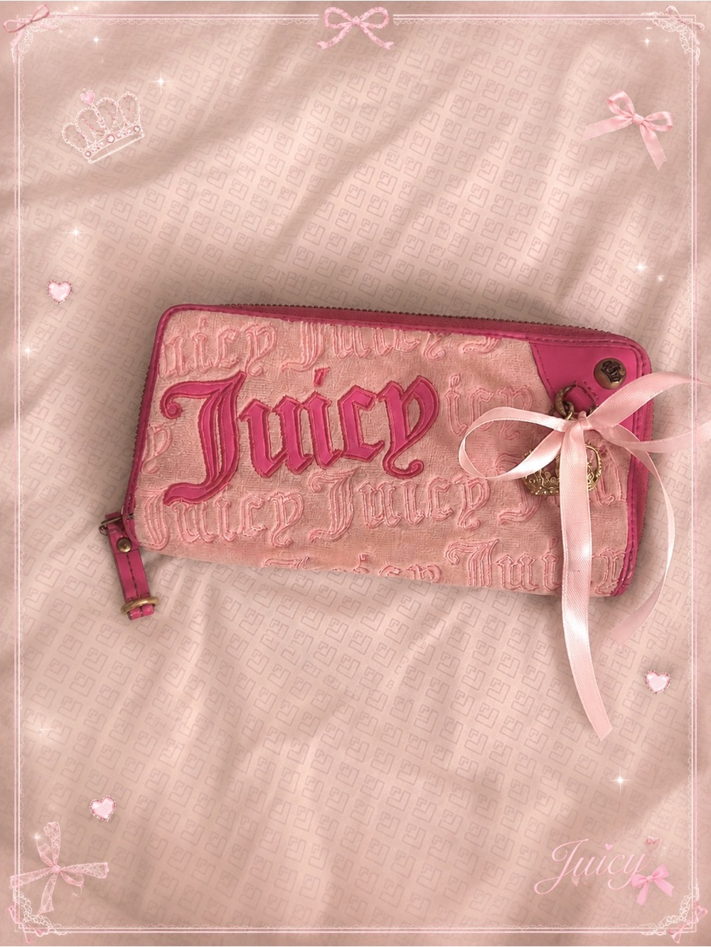 Vintage Juicy Couture Hot Pink Wallet with Green Interior